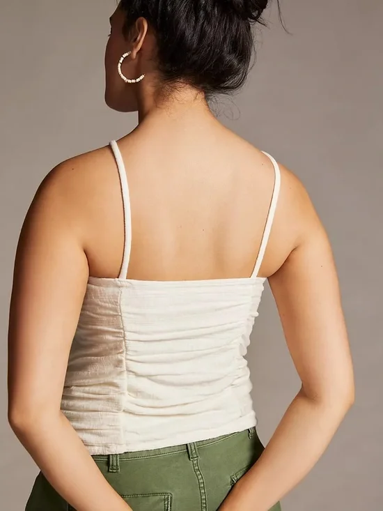 Pilcro Ruched Ribbed Halter In Cream Size S - Picture 3 of 8